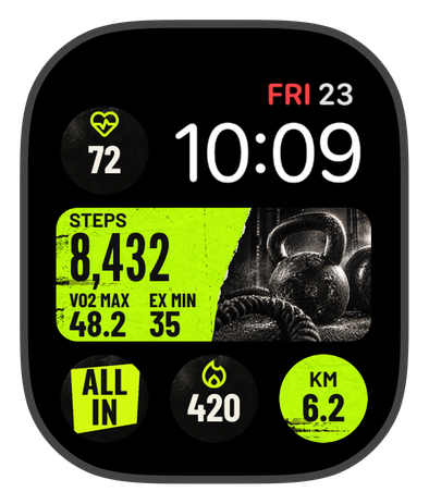 ALL IN watch face on an Apple Watch