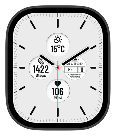 ALBOR watch face on an Apple Watch