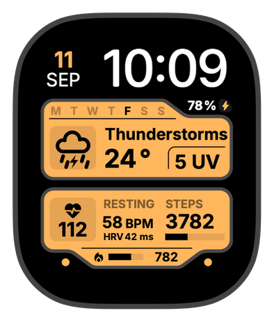 AMBER SKY watch face on an Apple Watch