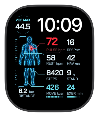 BIOMETRIC watch face on an Apple Watch