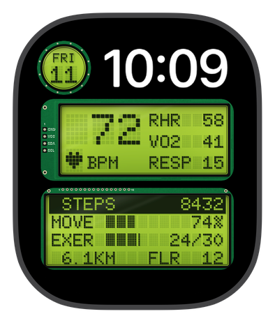LCD 1602 watch face on an Apple Watch