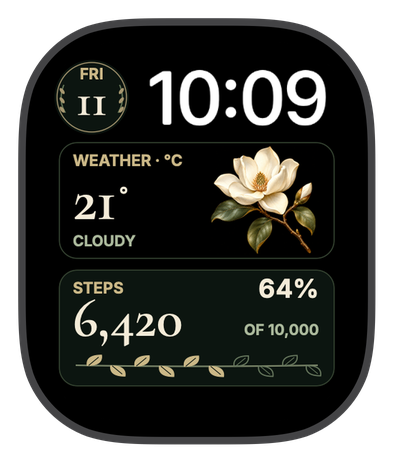Herbario Nocturno watch face on an Apple Watch
