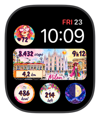 MILAN watch face on an Apple Watch
