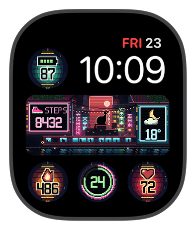 NEON ALLEY watch face on an Apple Watch