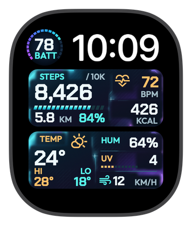 NEXUS DUO NEON watch face on an Apple Watch