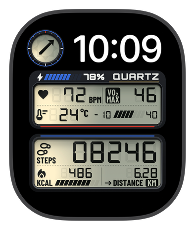 QUARTZ LCD watch face on an Apple Watch