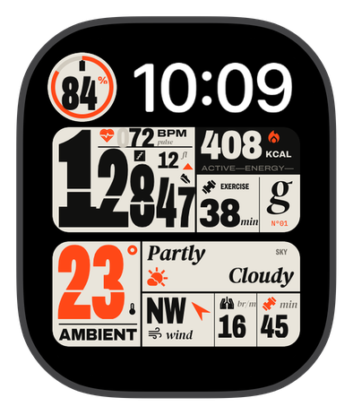 My SPECIMEN watch face on an Apple Watch